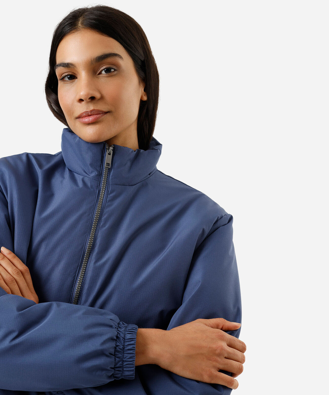 jaqueta puffer feminina gola alta azul