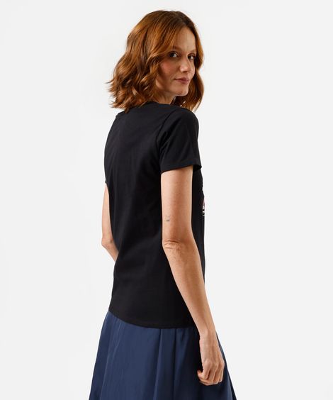 camiseta feminina de algodão manga curta snoopy preta