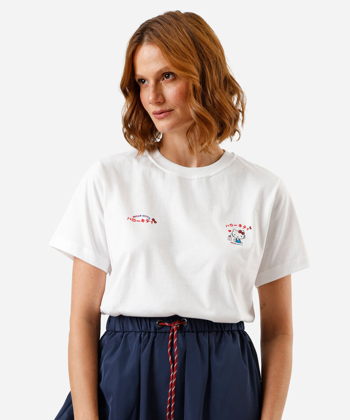 camiseta feminina de algodão manga curta hello kitty off white