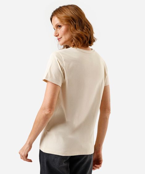 camiseta feminina de algodão manga curta estampada bege
