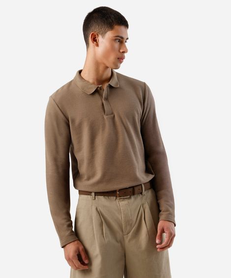 polo masculina com algodão manga longa marrom
