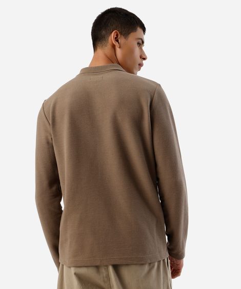 polo masculina com algodão manga longa marrom