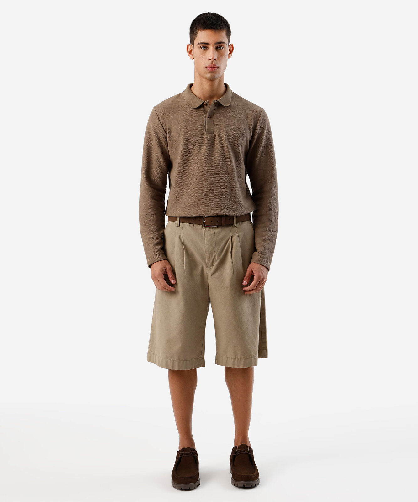 polo masculina com algodão manga longa marrom