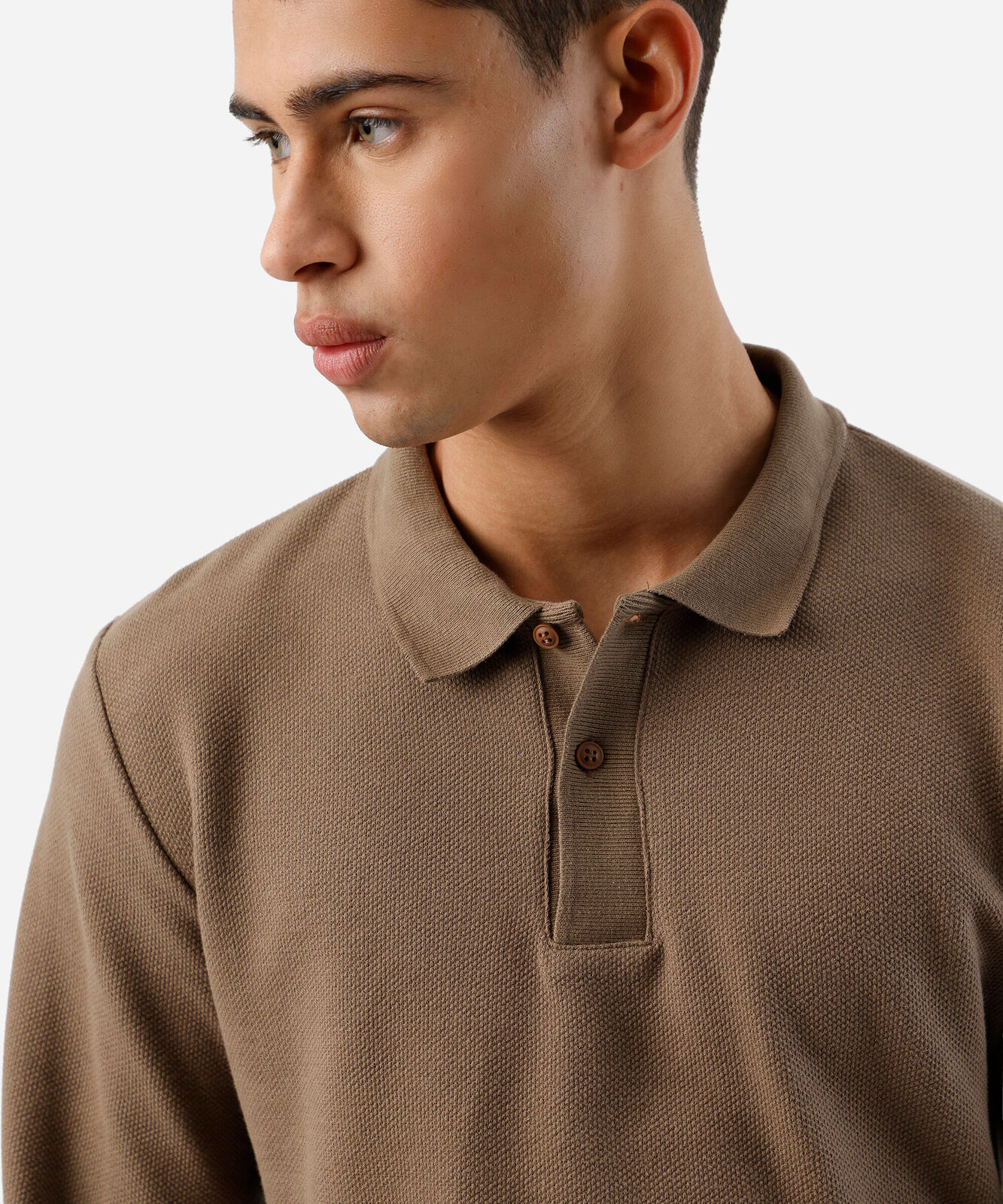 polo masculina com algodão manga longa marrom