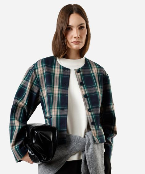 jaqueta feminina xadrez azul