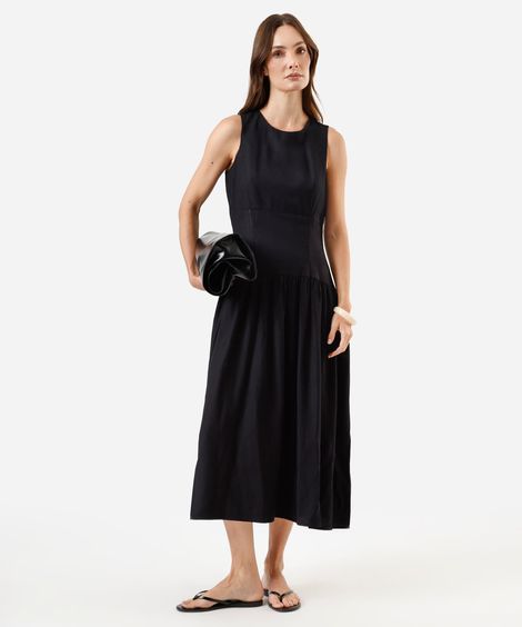 vestido midi feminino de viscose com recortes preto