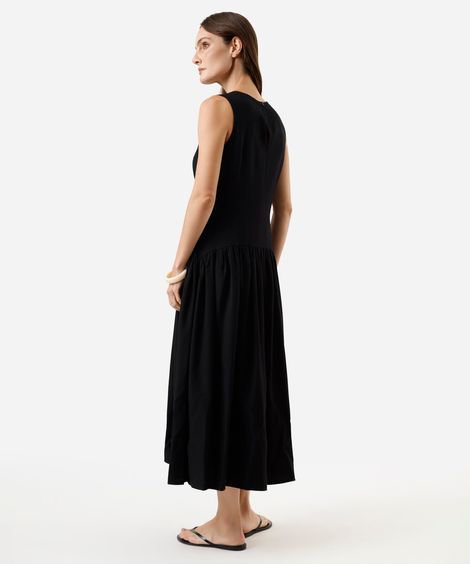 vestido midi feminino de viscose com recortes preto