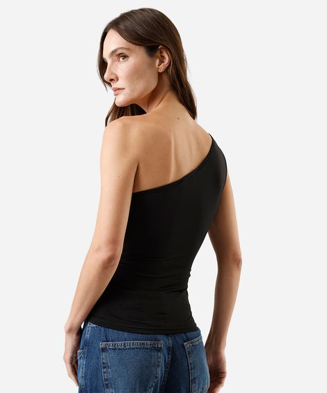 blusa ombro único feminina franzida preta
