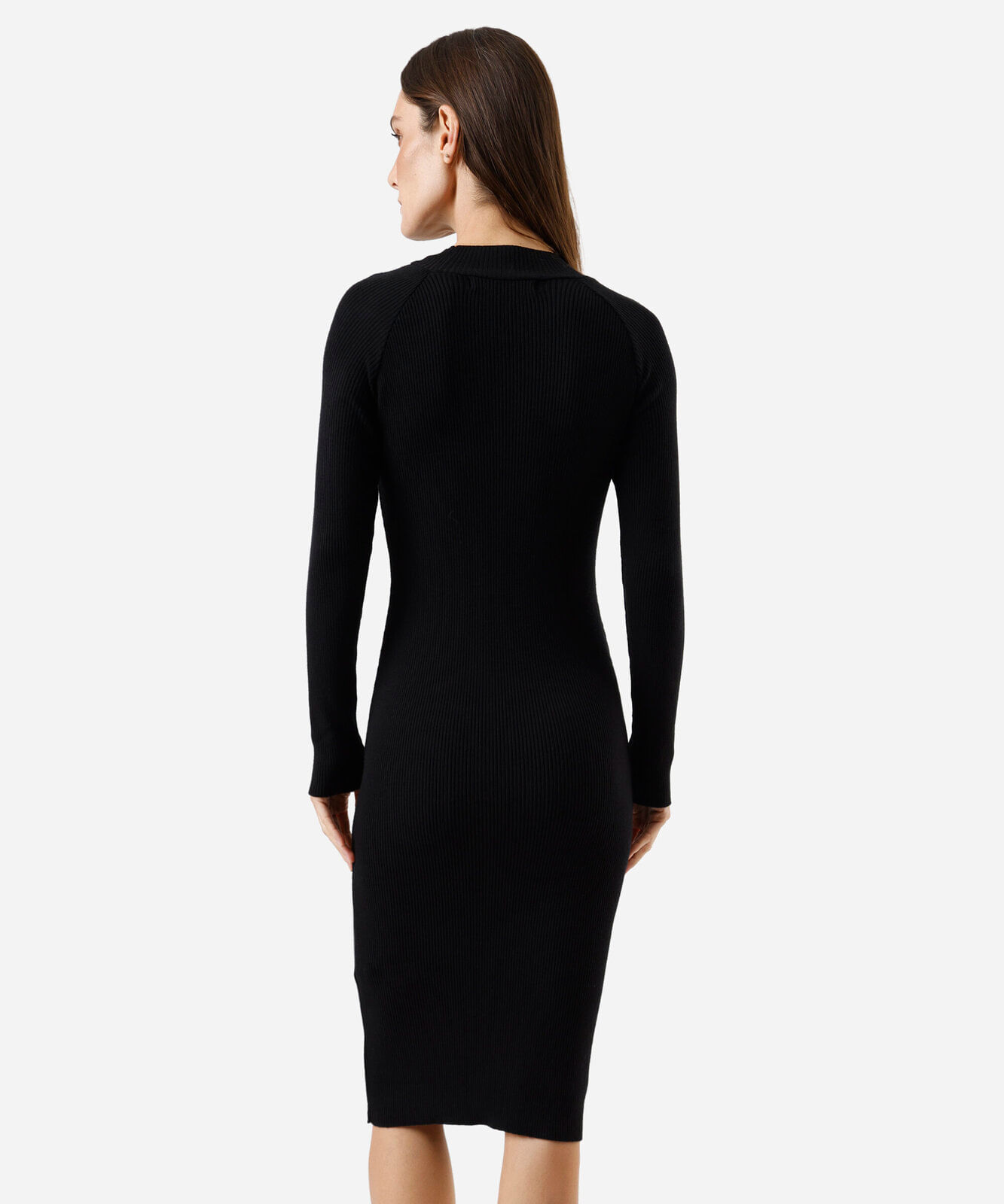 vestido midi feminino de tricot manga longa canelado preto