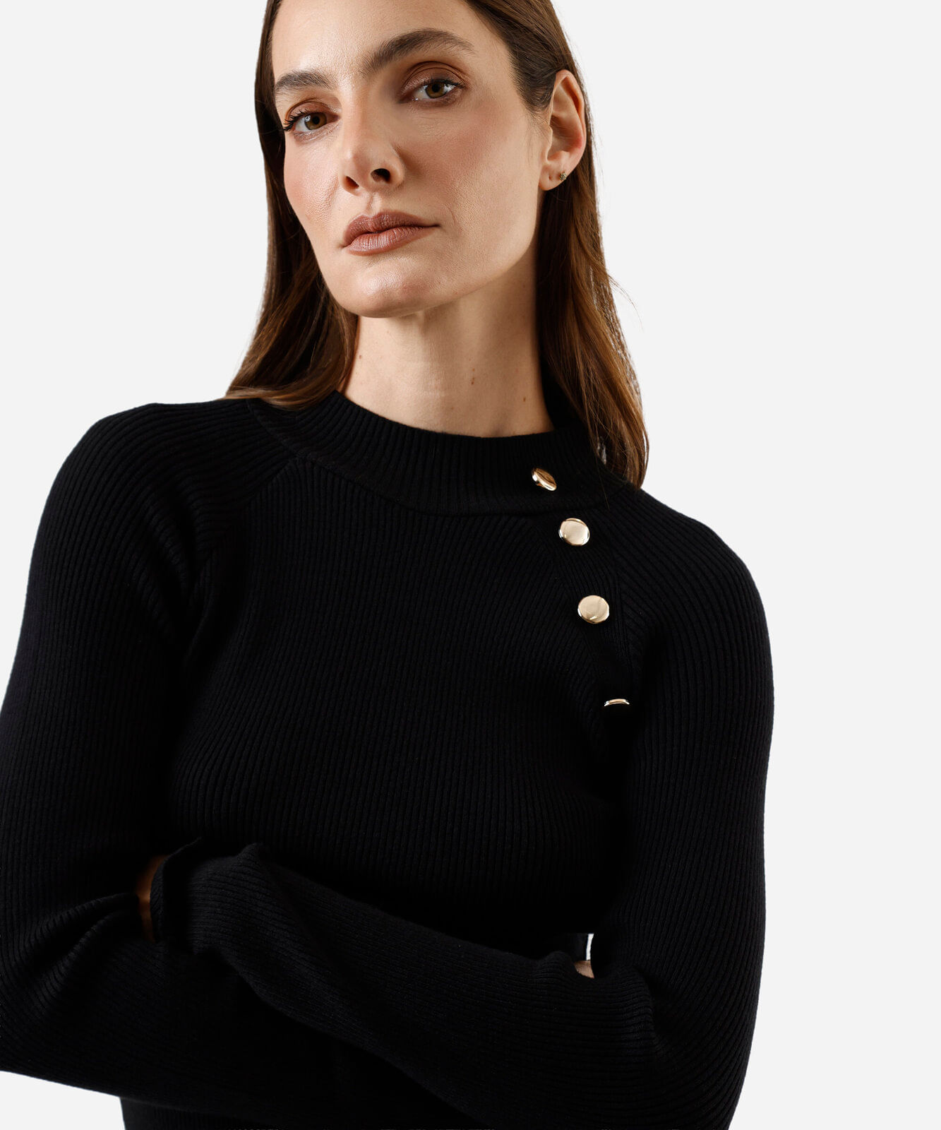 vestido midi feminino de tricot manga longa canelado preto