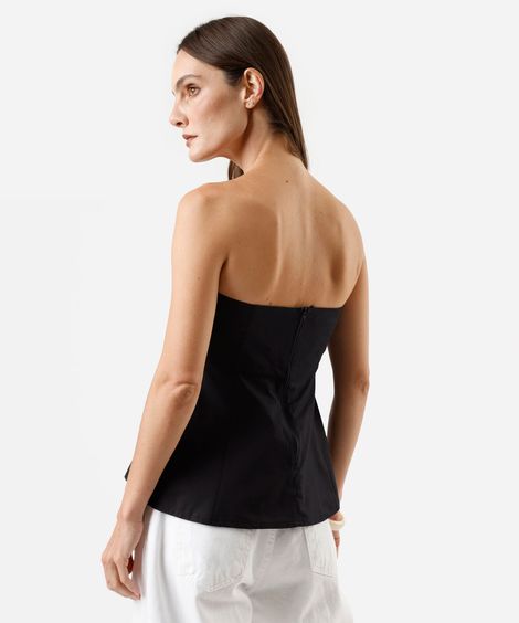 blusa peplum sem alça feminina de algodão preta