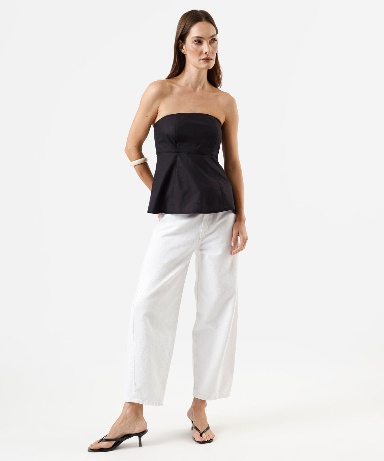 blusa peplum sem alça feminina de algodão preta
