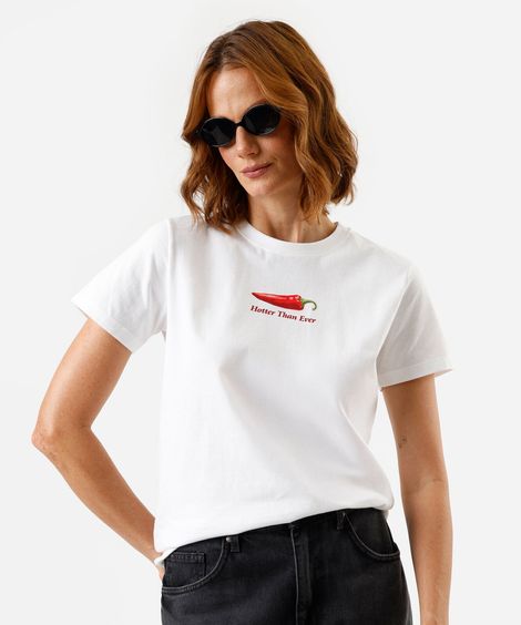 camiseta feminina de algodão manga curta estampada off white