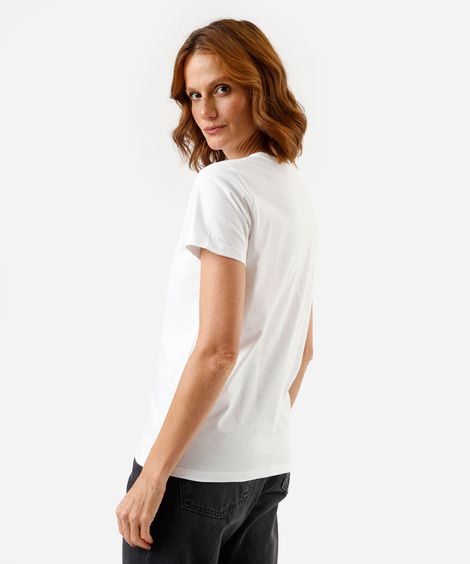 camiseta feminina de algodão manga curta estampada off white