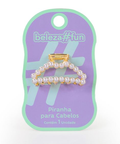 piranha para cabelo meia lua com pérolas dourada
