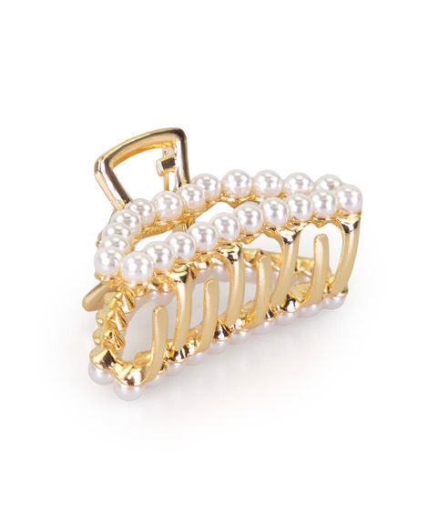 piranha para cabelo meia lua com pérolas dourada