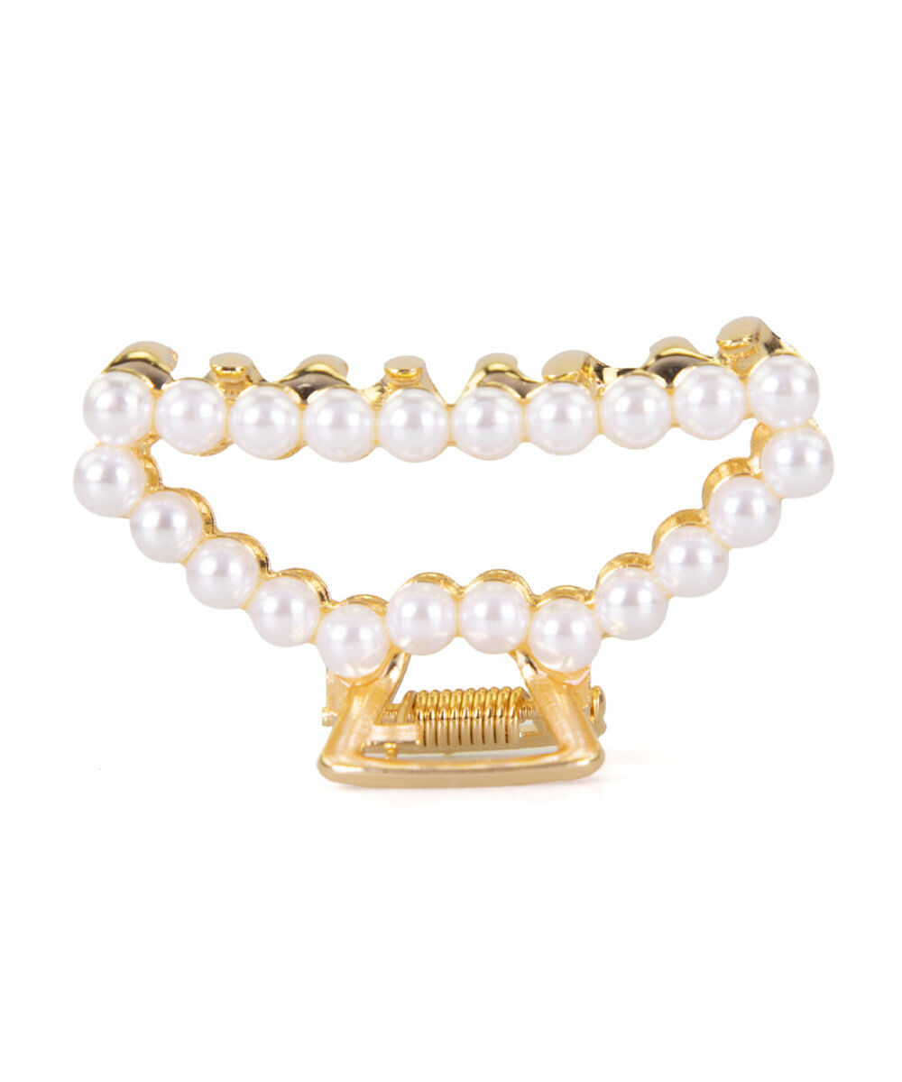 piranha para cabelo meia lua com pérolas dourada