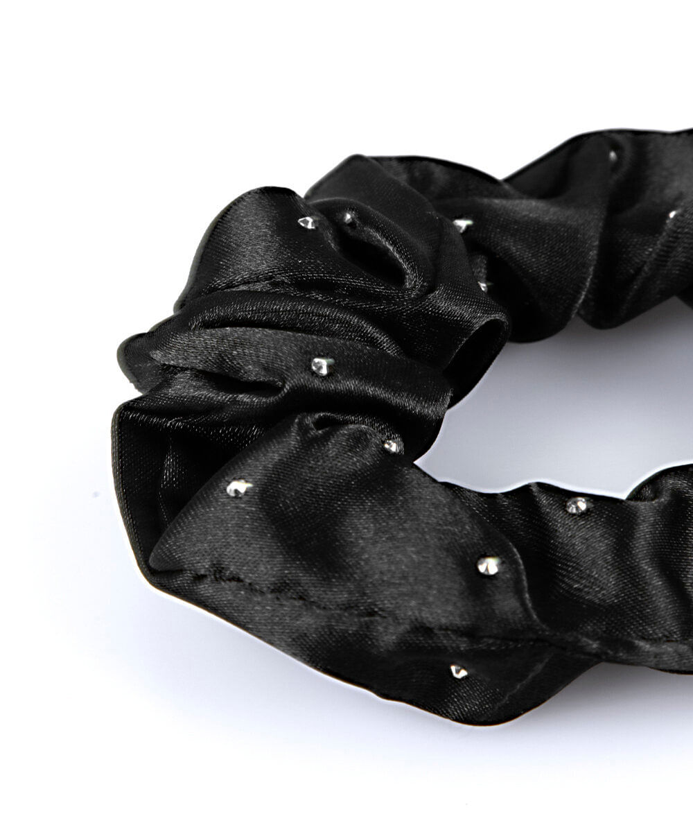 elástico de cabelo scrunchie com strass preto