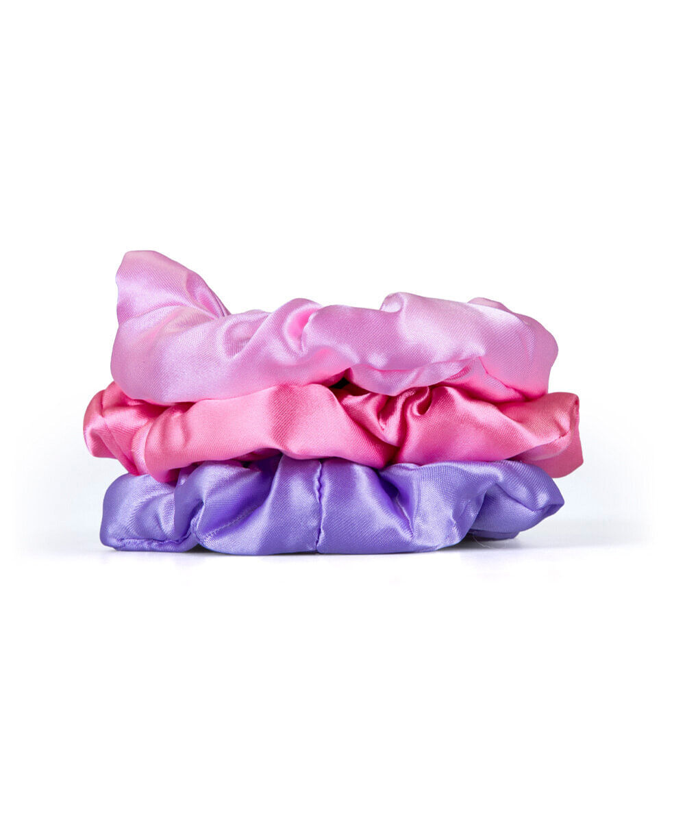 kit de elásticos para cabelo rosa e lilás com 3 unidades colorido