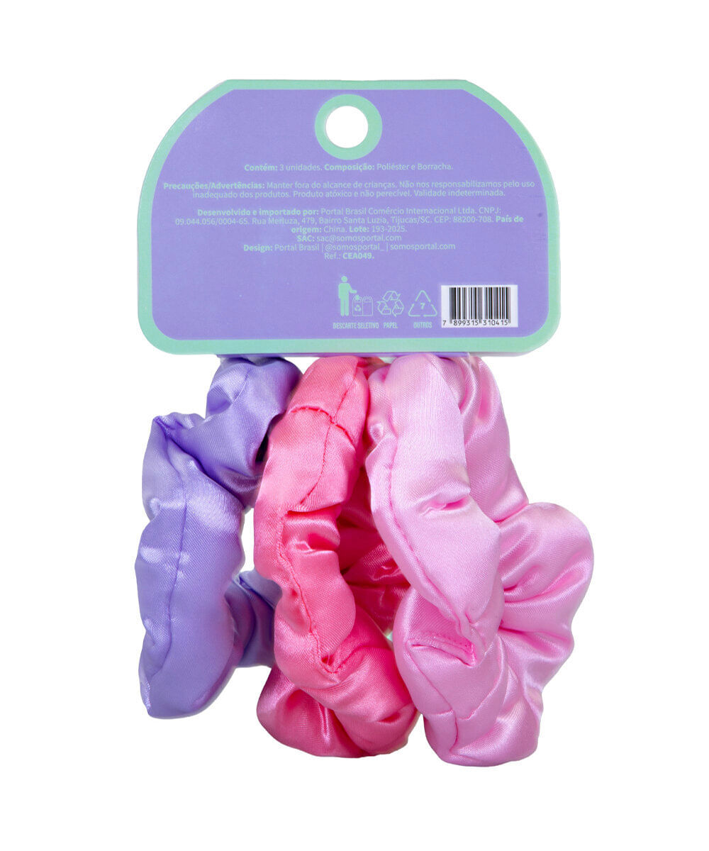 kit de elásticos para cabelo rosa e lilás com 3 unidades colorido