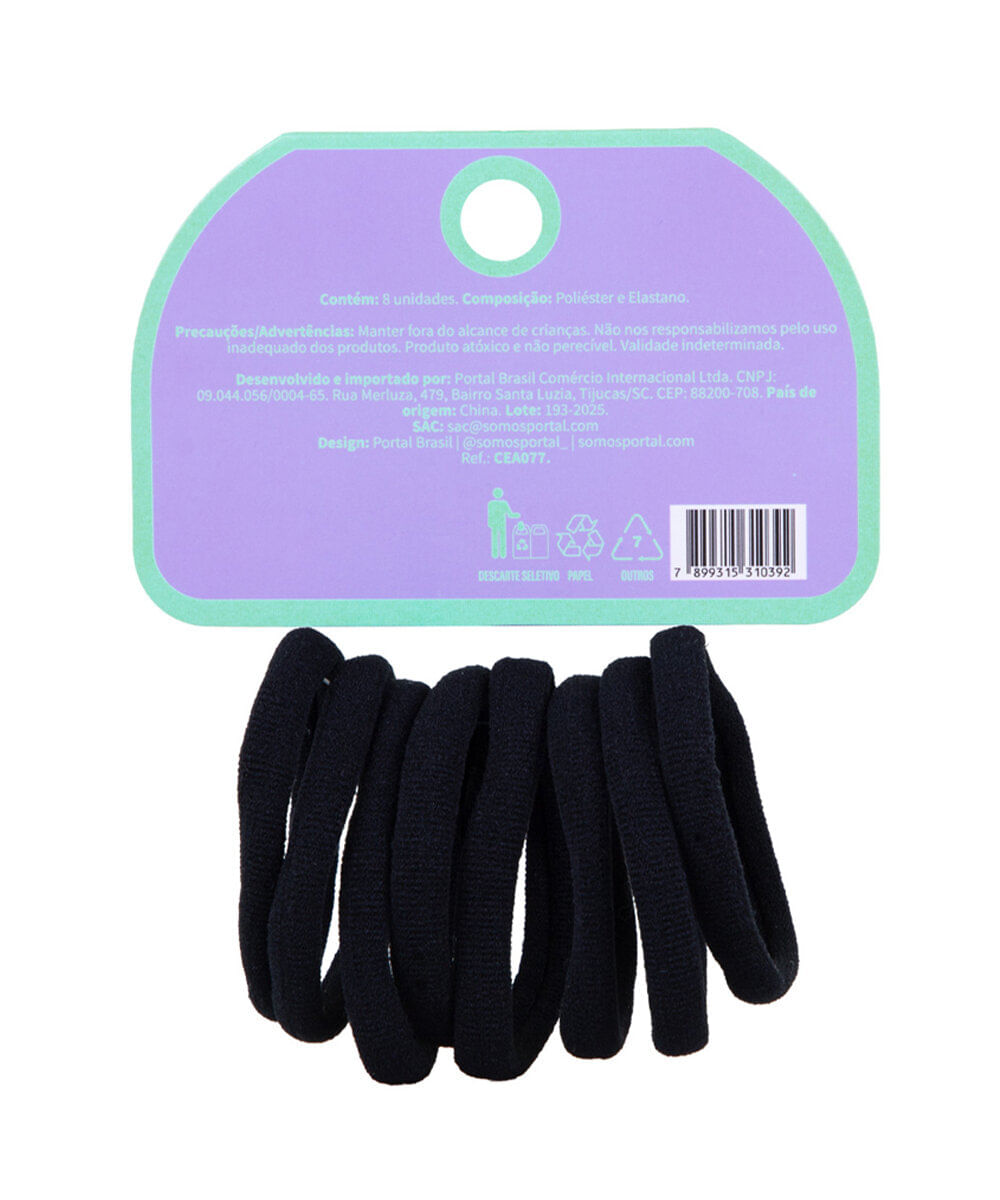 kit de elásticos para cabelo preto com 8 unidades