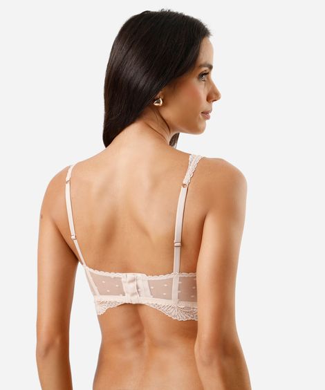 sutiã cropped meia taça feminino de renda floral bege