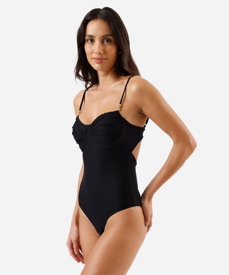 maiô meia taça feminino com franzido canelado preto