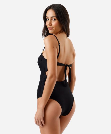 maiô meia taça feminino com franzido canelado preto