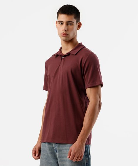 polo slim de algodão manga curta vinho