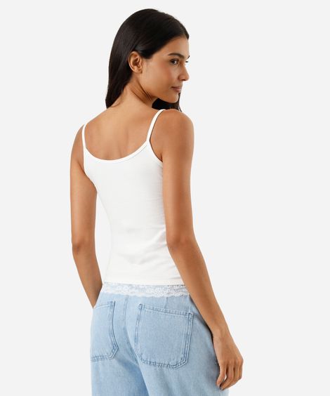regata alça fina feminina de algodão com renda off white