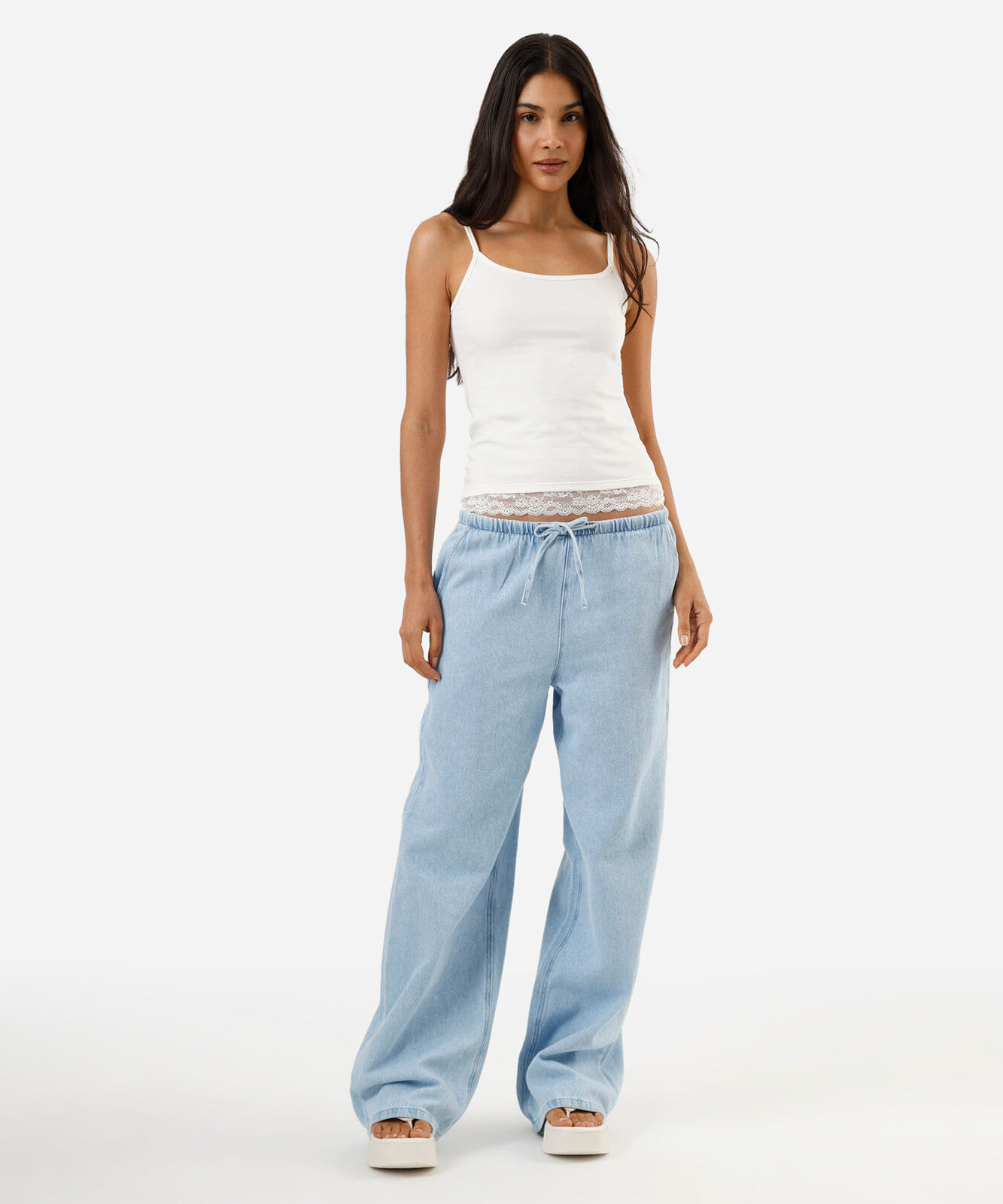 regata alça fina feminina de algodão com renda off white