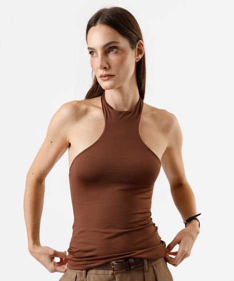 blusa feminina halterneck marrom