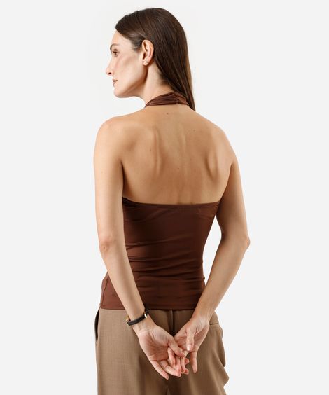 blusa feminina halterneck marrom