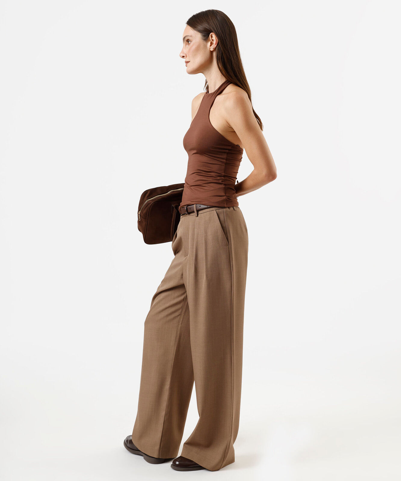 blusa feminina halterneck marrom