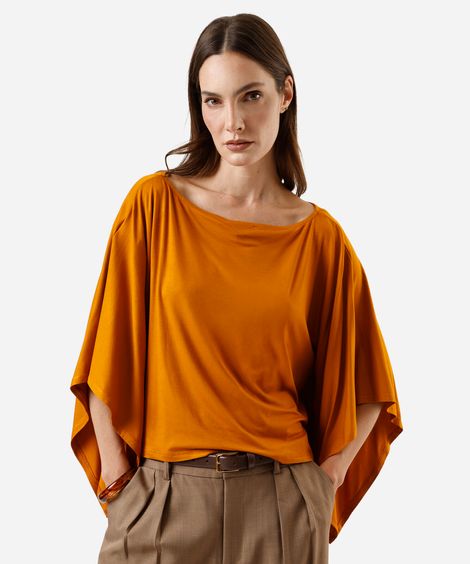 blusa ampla feminina de viscose decote canoa laranja
