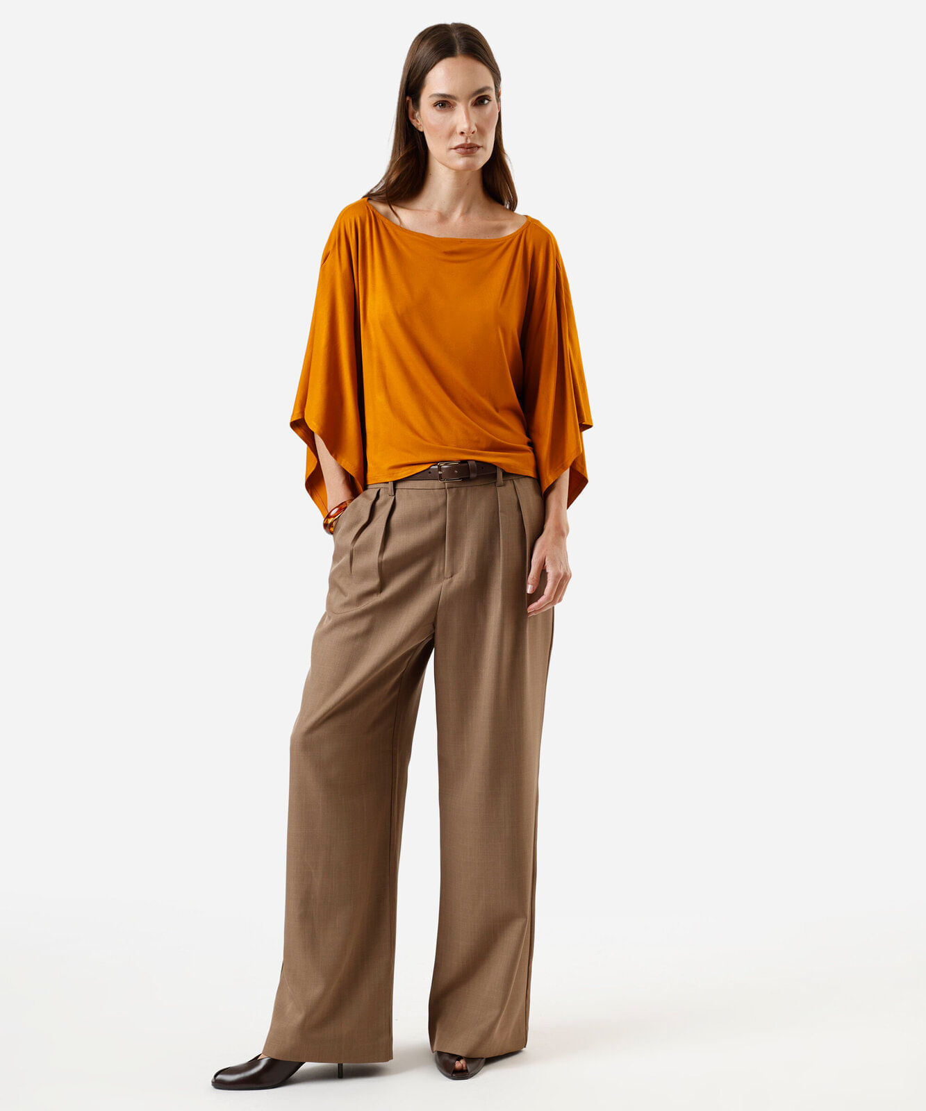blusa ampla feminina de viscose decote canoa laranja