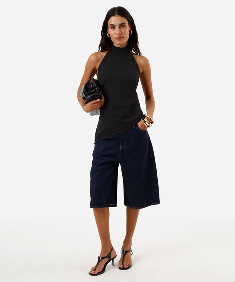 bermuda jorts feminina jeans cintua alta azul