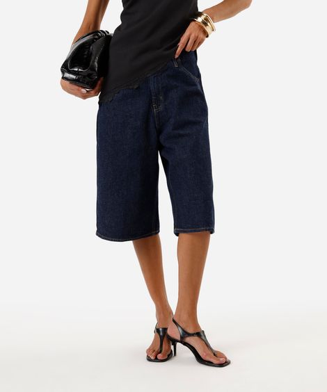 bermuda jorts feminina jeans cintua alta azul
