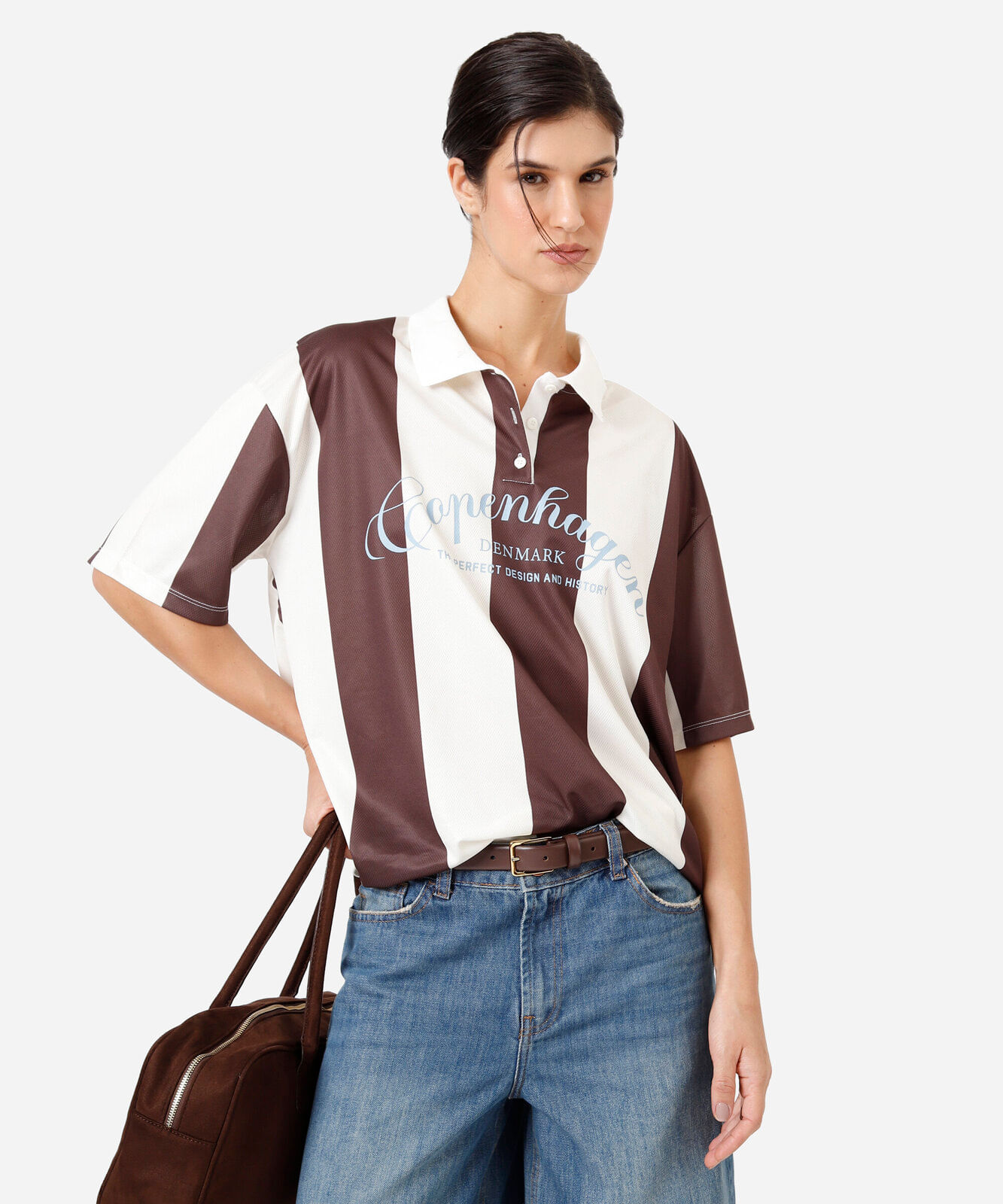 polo oversized feminina manga curta listrada off white