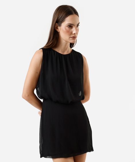 vestido curto feminino blusê decote redondo preto