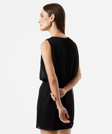 vestido curto feminino blusê decote redondo preto