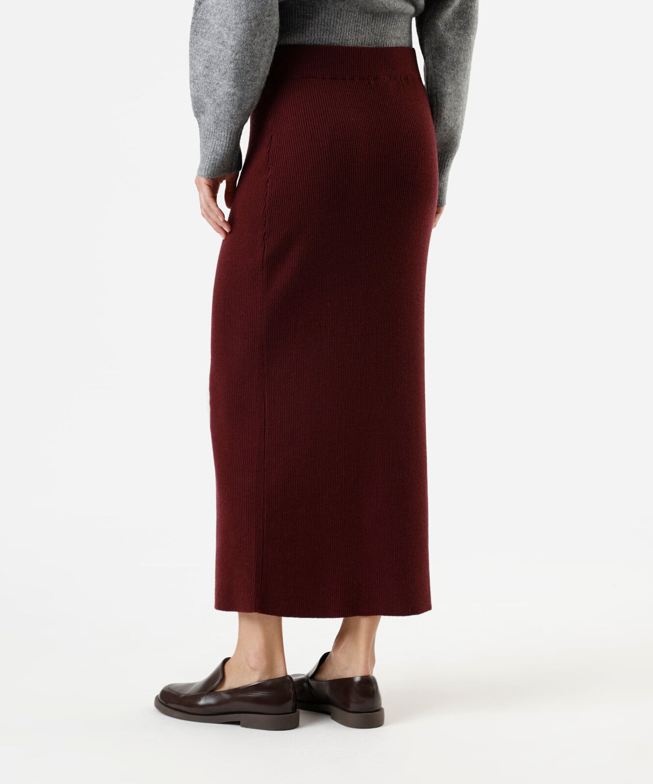 saia midi feminina de tricot canelada vinho