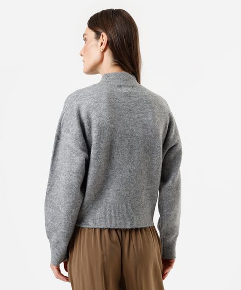 suéter oversized feminino de tricot gola alta cinza