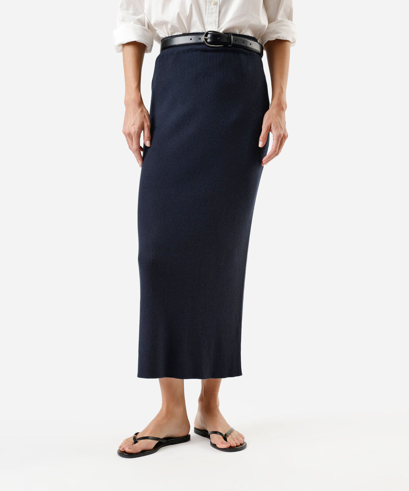 saia midi feminina de tricot canelada azul