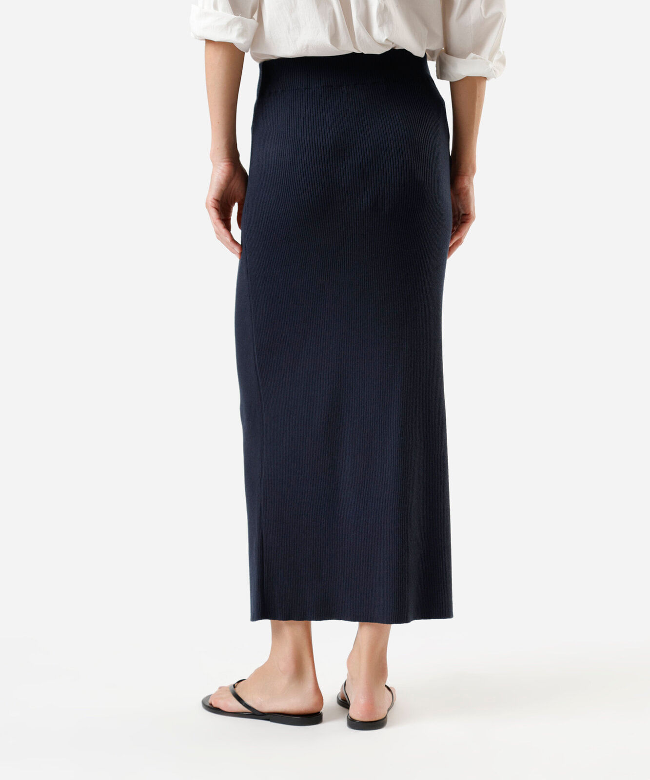 saia midi feminina de tricot canelada azul