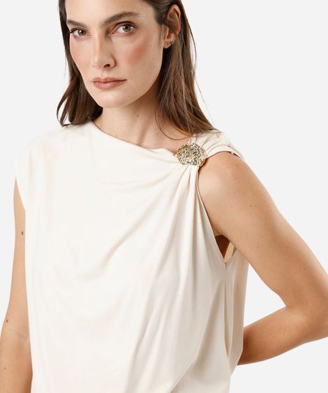 blusa feminina de viscose com fivela orgânica bege