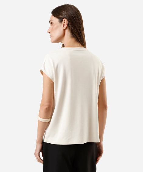 blusa feminina com viscose e brilhos manga curta bege