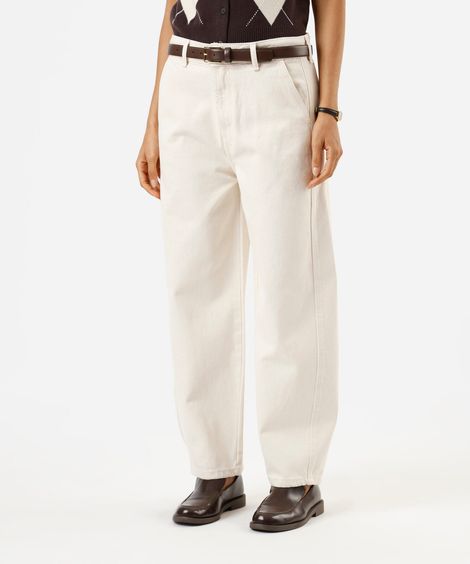 calça baggy feminina de sarja cintura alta bege