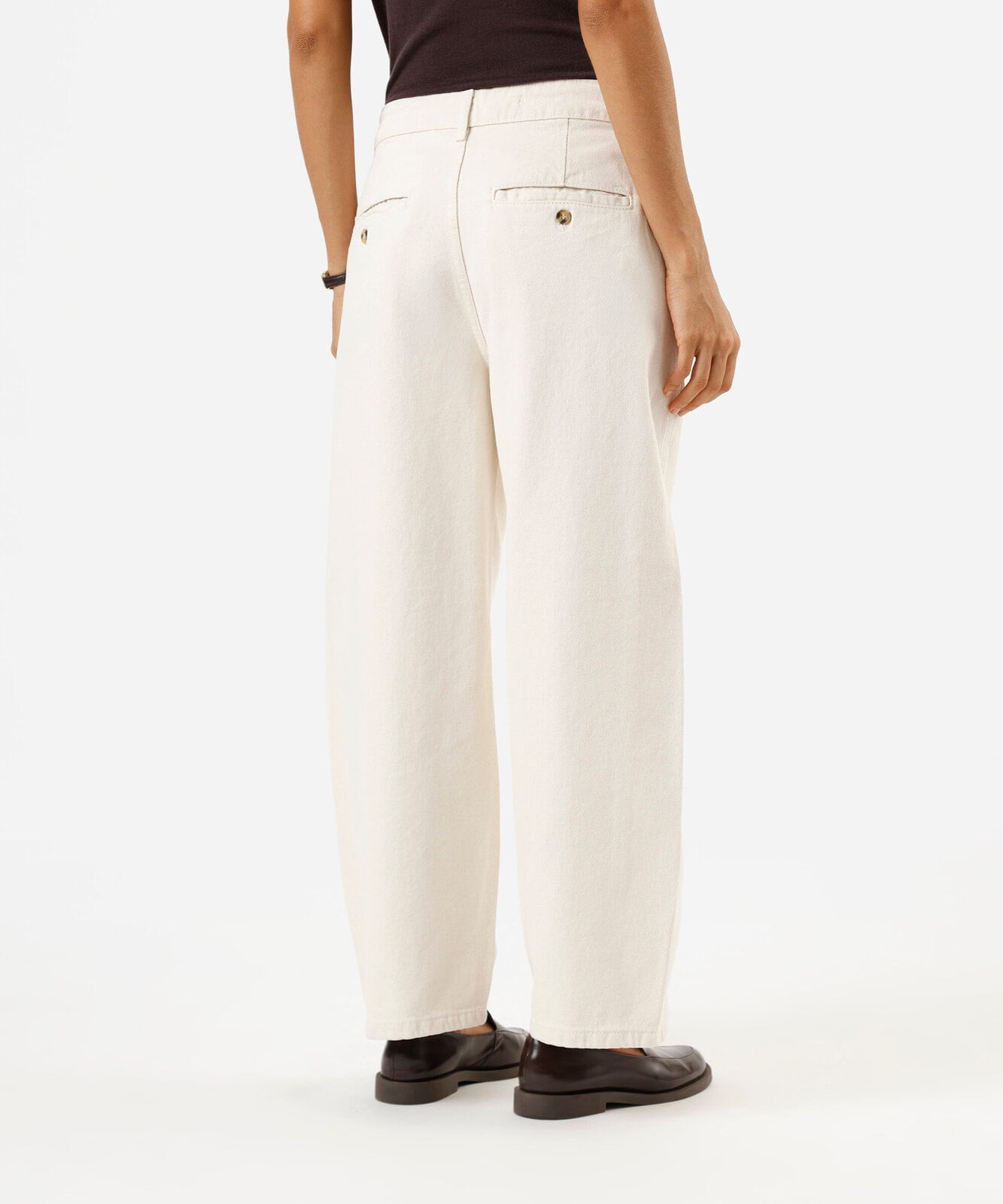 calça baggy feminina de sarja cintura alta bege