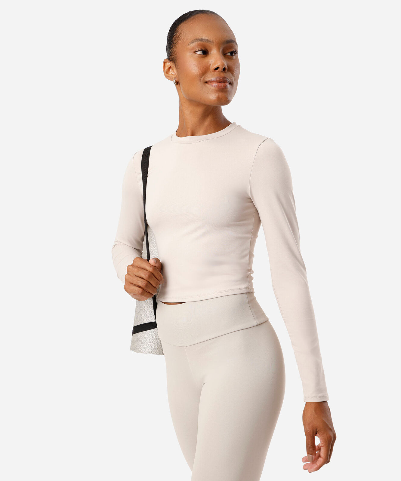 cropped  feminino de poliamida manga longa bege